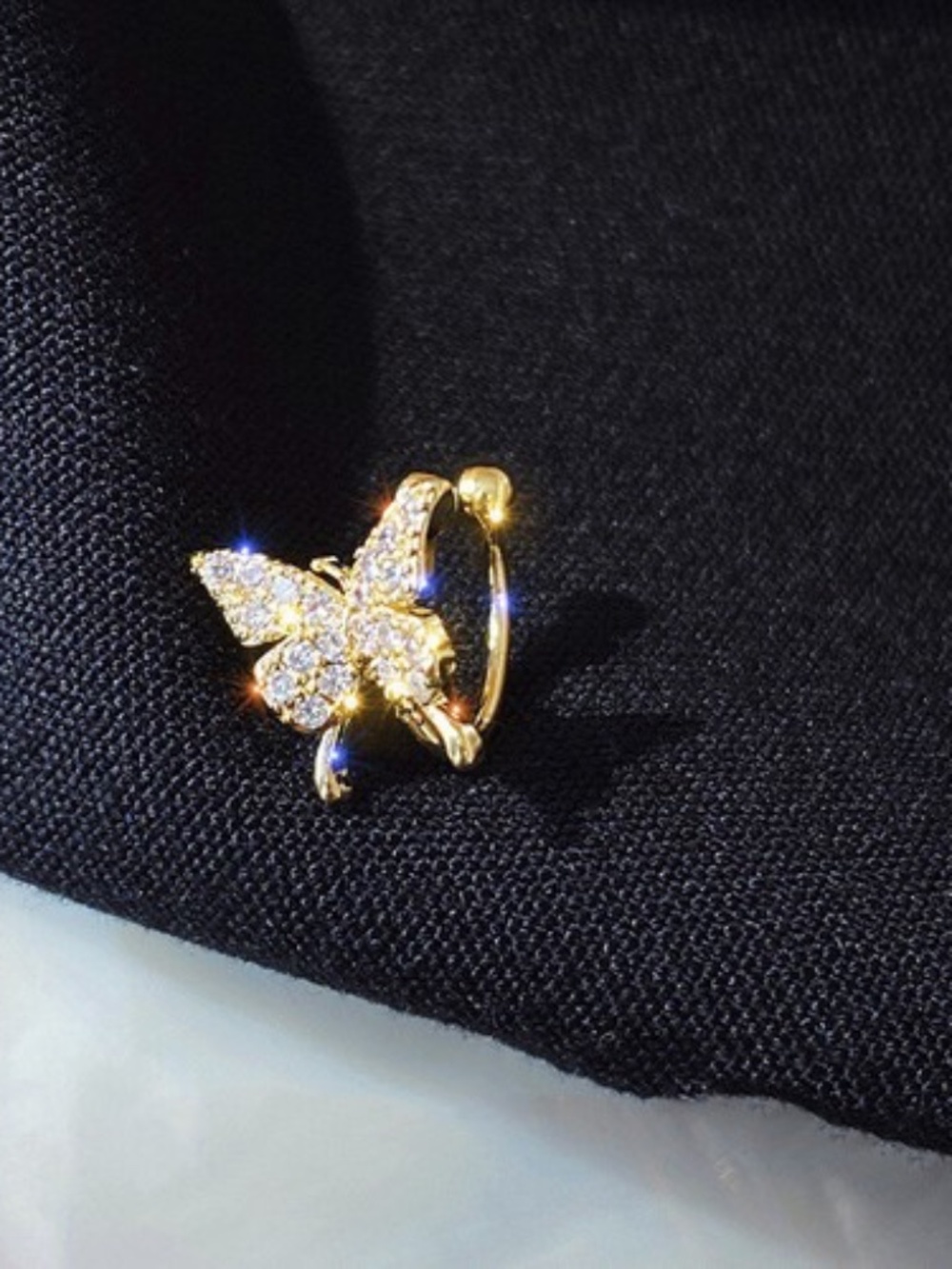 Gold Silver Butterfly Crystal Earrings Dangle Drop Ear Clip Women Cute Jewelry